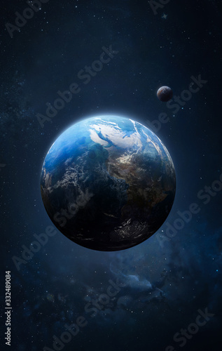 Earth and moon in the space vertical wallpaper. Deep outer cosmos. Elements of this image furnished by NASA © dimazel