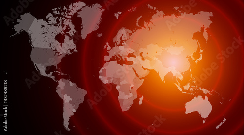 Coronavirus foci on world map, COVID-19 2019-nCoV virus spreading around planet, banner for breaking news about corona virus, background for medical news and graphical image of statistics