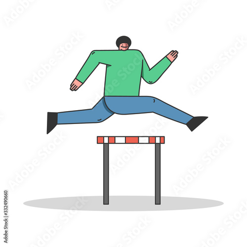 Steeplechase And Sports Competitions Concept. Sportsman is Taking Part In Run Competition