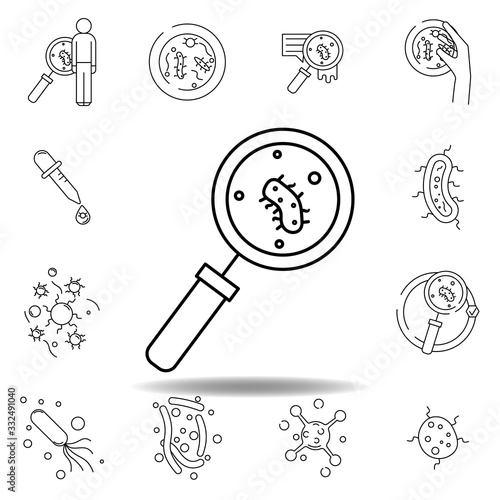 loupe laboratory equipment magnifying glass line icon. element of bacterium virus illustration icons. signs symbols can be used for web logo mobile app UI UX