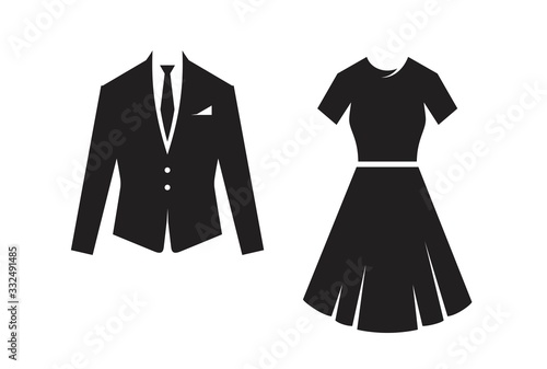 Vector Illustration of Male and Female Suit Icons Isolated On White Background.