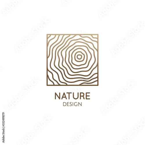 Pattern logo wood template. Vector square icon of wooden structure or water with wavy lines. Abstract ornamental emblem for business - travel, tourism and ecology concept, health, yoga, massage