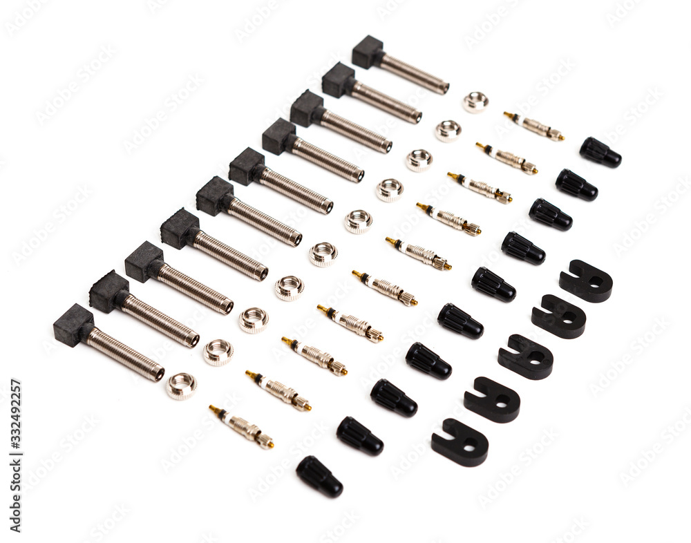 Valves for bicycle wheels. Isolated white background Valves for bicycle wheels. Isolated white background