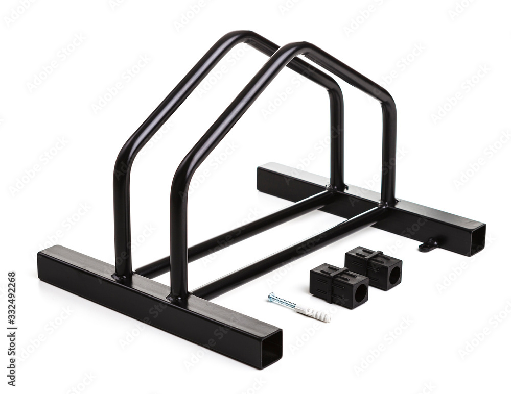 Bicycle support stand. Isolated white background Bicycle support stand. Isolated white background