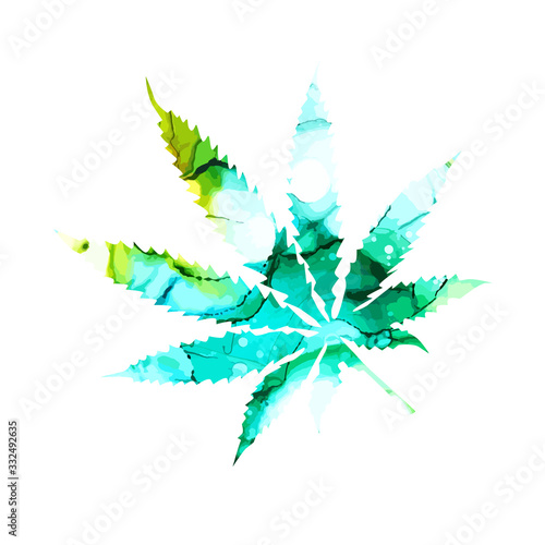 Cannabis or marijuana leaf multi-colored icon , mixed media. Vector illustration