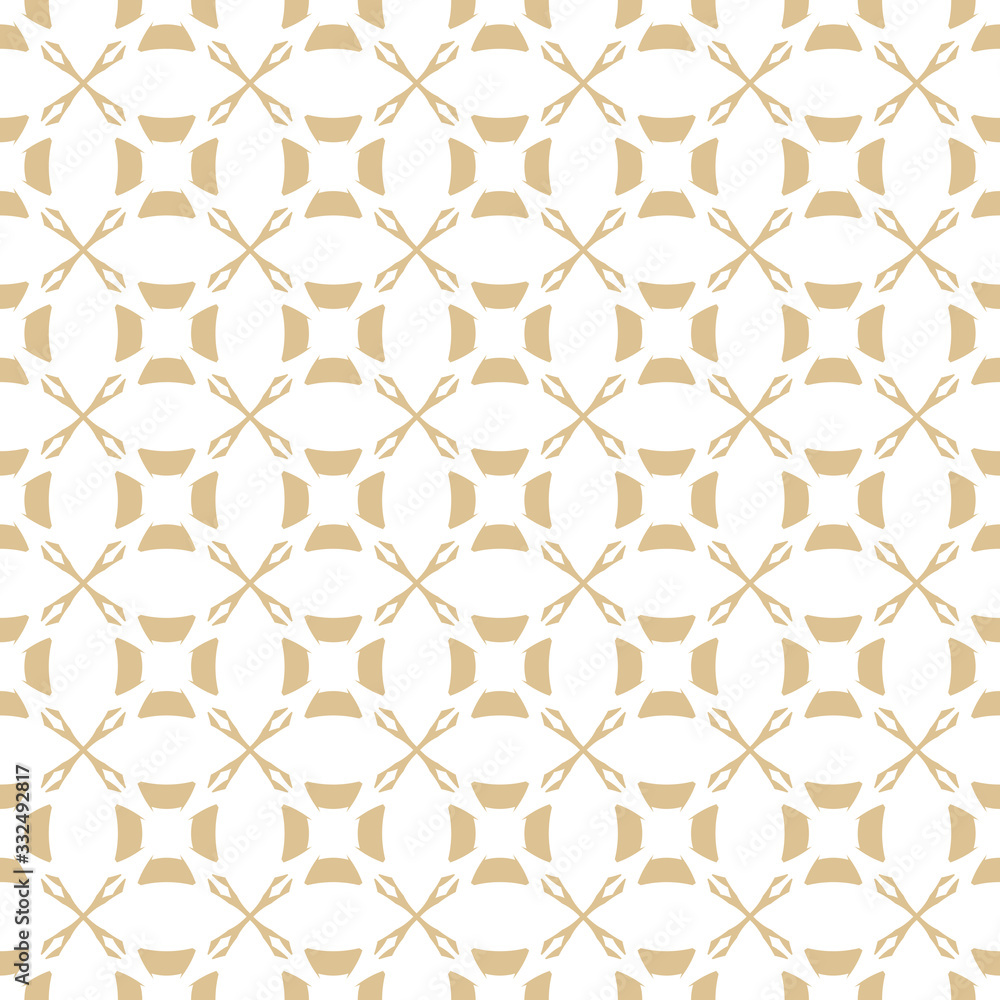 Fototapeta premium Vector golden ornament pattern in Asian style. White and gold elegant floral seamless texture with curved geometric shapes, crosses, circles, grid, lattice. Abstract repeatable ornamental background