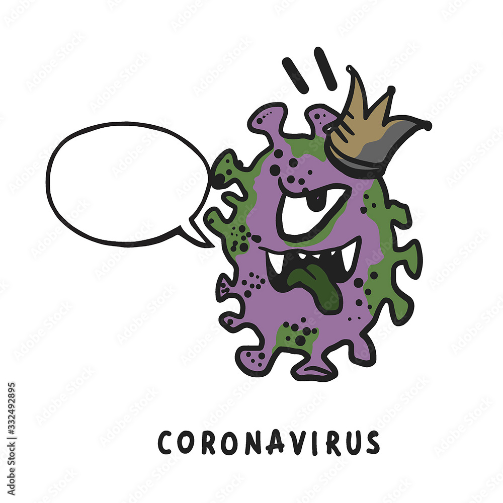 corona virus character. corona virus macotte in cartoon style with speach bubblle corona virus character. corona virus macotte in cartoon style with speach bubblle