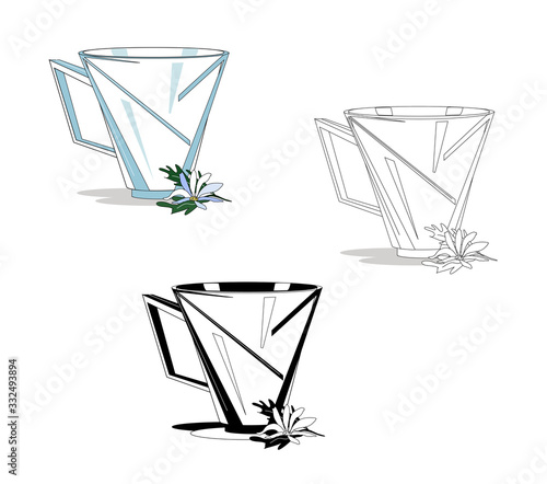 Modern glass for open space. Creative cup for tea or coffee.