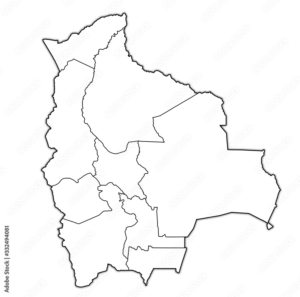 territories of regions on administration map of Bolivia