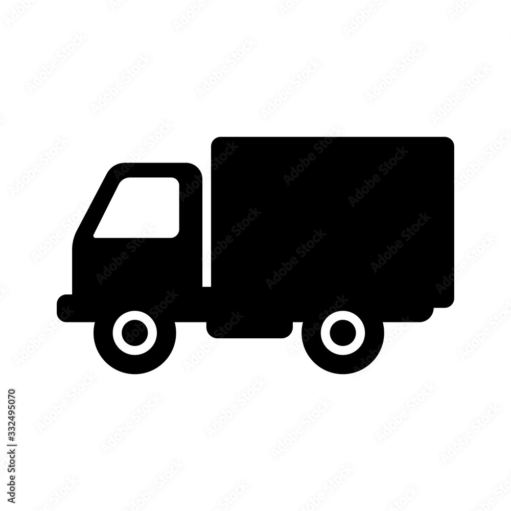 Truck icon. Black silhouette. Side view. Vector graphic illustration. Isolated object on a white background. Isolate.