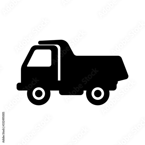 Dump truck icon. Black silhouette. Side view. Vector graphic illustration. Isolated object on a white background. Isolate.