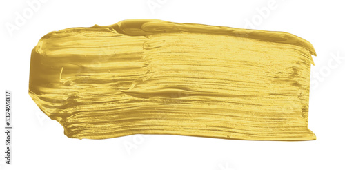 Acrylic hand painted gold brush stroke isolated on white background - design element, clip art
