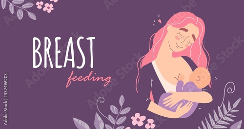 Beautiful young mother breastfeeds her baby. A woman hugs a baby and feeds it with breast milk.