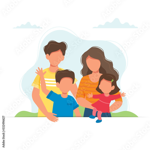 Happy family with kids, lifestyle concept. Family health insurance. Cute vector illustration in flat style