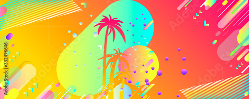 Bright palm trees summer backgrounds colorful 3d holiday vector illustration. Comfortable background graphic design poster flyer leaflet party