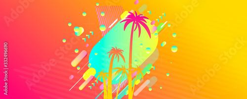 Bright palm trees summer backgrounds colorful 3d holiday vector illustration. Comfortable background graphic design poster flyer leaflet party