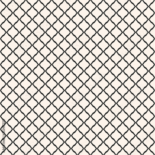 Diamond grid seamless pattern. Vector rhombuses geometric texture. Simple abstract monochrome background with thin lines, small lattice, mesh, grid, fishnet. Repeat design for textile, decor, print