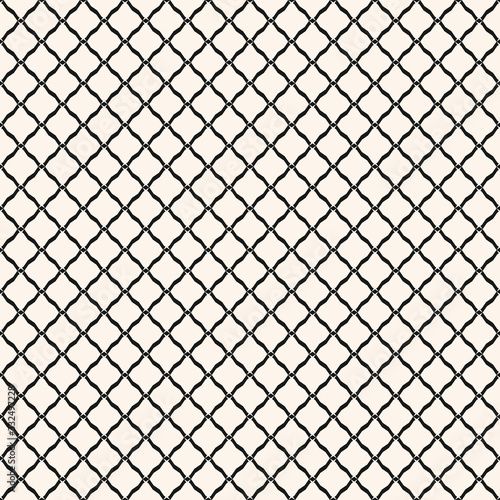 Diamond grid seamless pattern. Vector rhombuses geometric texture. Simple abstract monochrome background with thin lines, small lattice, mesh, grid, fishnet. Repeat design for textile, decor, print