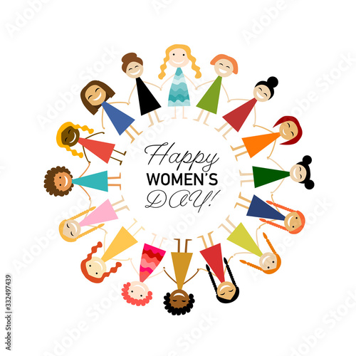 International Women s Day. Vector illustration with cute women for your design card, poster, flyer and other. Female characters