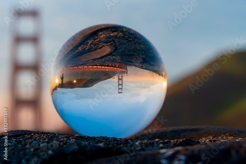 Golden Gate California reflection on glass ball