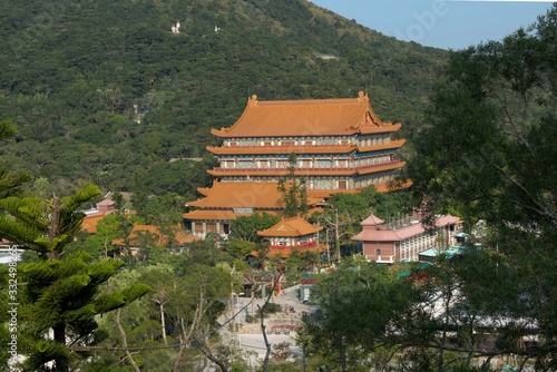 Buddhist monastery in the middle of the mountains at Hong Kong