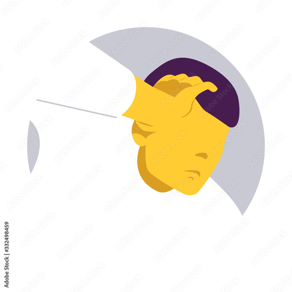 Man suffers from headache. Unpleasant pain. Symptom. COVID19