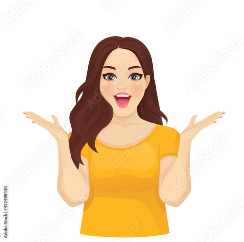Surprised excited beautiful plus size woman with open mouth vector illustration isolated