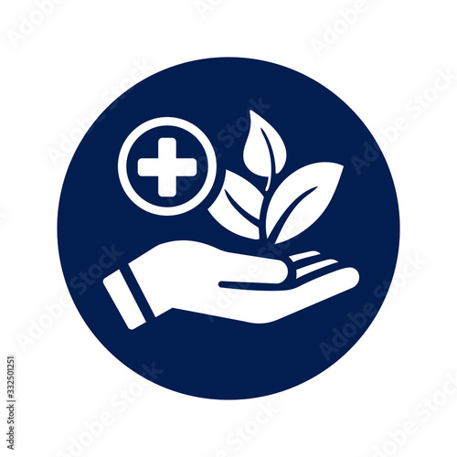 Alternative medicine, herbal, traditional medicine icon, deep blue