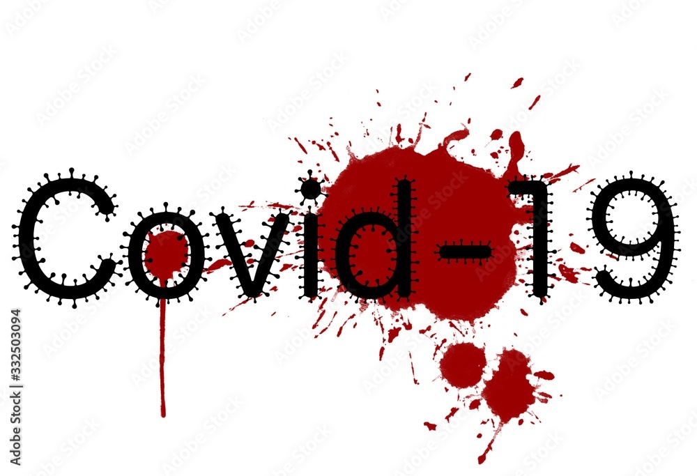 Obraz premium Coronavirus disease COVID-19 infection medical. Font font in the form of a germ on a white bloody background.