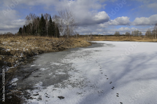 Landscape with small iced lake in sunny spring day © Irina Solonina