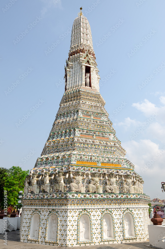 Spire or Tower at the Wat Arun buddhist temple in Bangkok