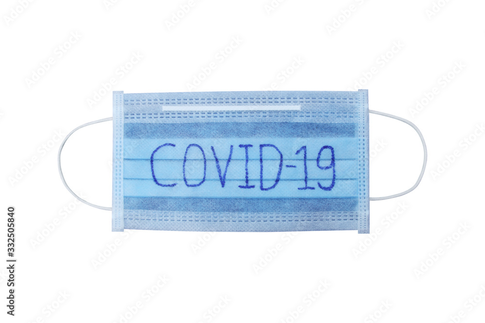 coronavirus on protective face mask isolated on white coronavirus on protective face mask isolated on white
