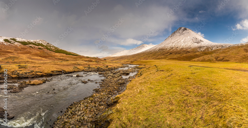 Stunning panorama, view of Scottish landscape, Highlands, Scotland