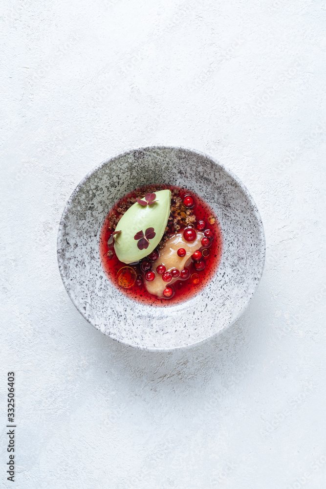 Stylish haute cuisine dish with red currant Stylish haute cuisine dish with red currant