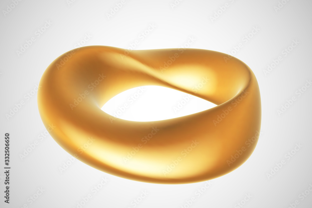 3D golden Moebius strip isolated on white background. Concept of
