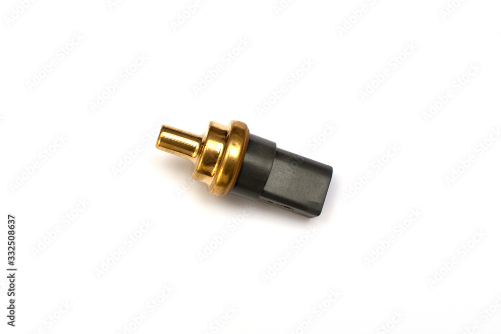 Car temperature sensor isolated white background. Spare parts. Car temperature sensor isolated white background. Spare parts.