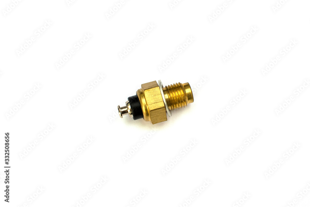 Car temperature sensor isolated white background. Spare parts. Car temperature sensor isolated white background. Spare parts.