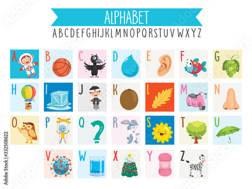 Illustrated Alphabet Letters And Cartoon Objects