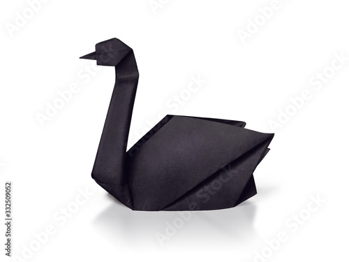 Fototapeta Origami paper rare black swan on a white
