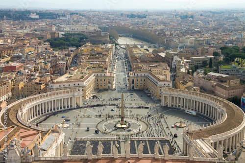 Aerial view of St Peter's square in Vatican City on a sunny autumn day, Rome, Italy.