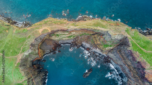 Aerial view of "Ponta de Sao Lourenco" footpah in Canical, Madeira island, Portugal