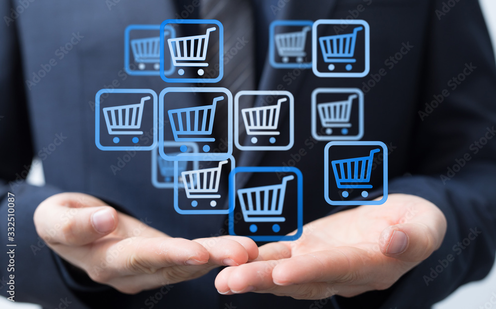 Online shopping business concept selecting shopping cart. Online shopping business concept selecting shopping cart.
