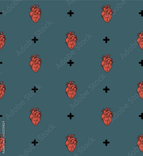  pattern red anatomical heart on a dark background