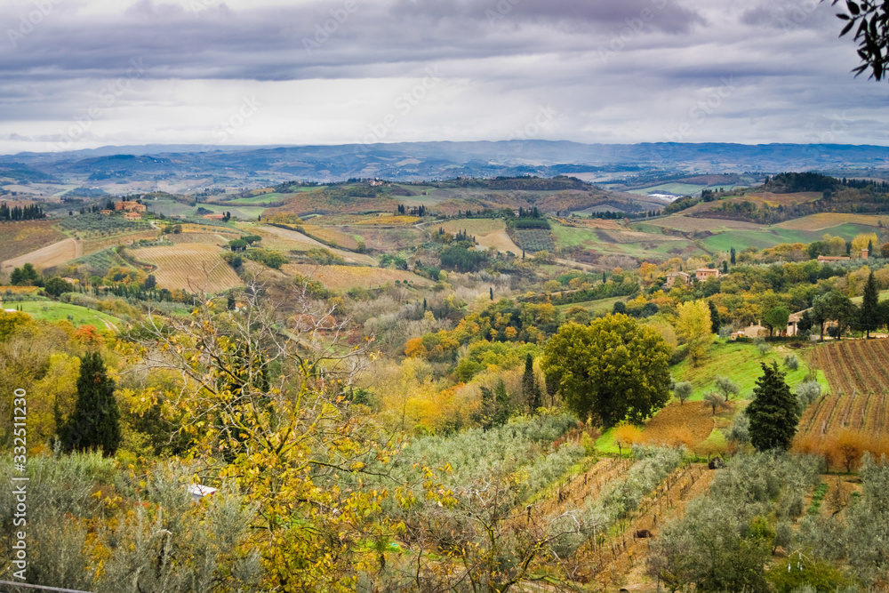 Tuscany traditional landscape from San Gimignano old town