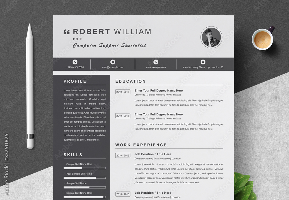 Grayscale Resume and Cover Letter Layout Set Stock Template Adobe Stock
