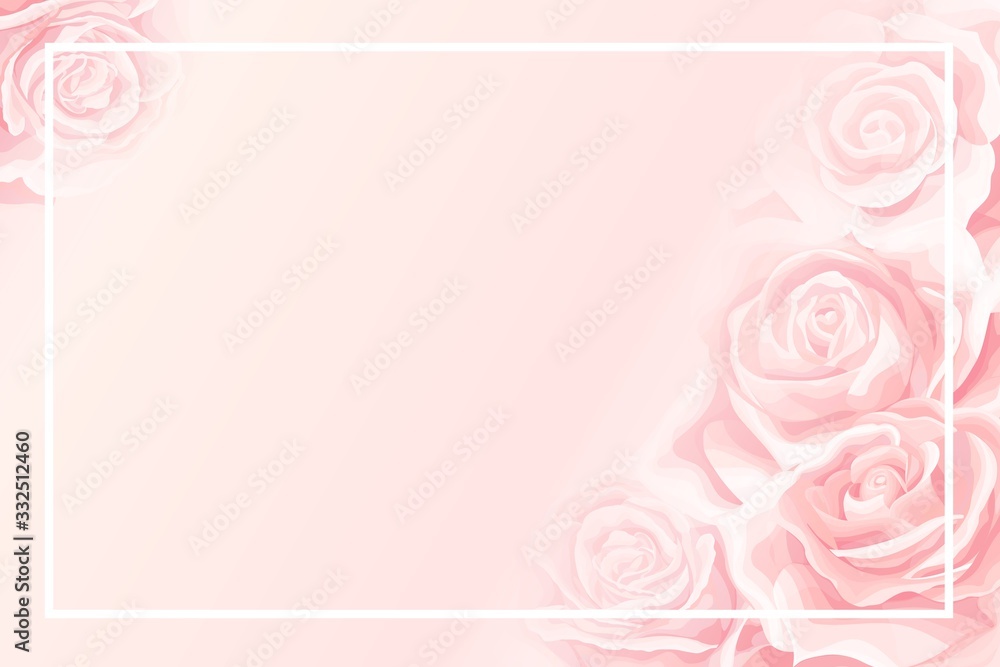 Blank frame with soft pink background of pretty cream rose flower buds Blank frame with soft pink background of pretty cream rose flower buds