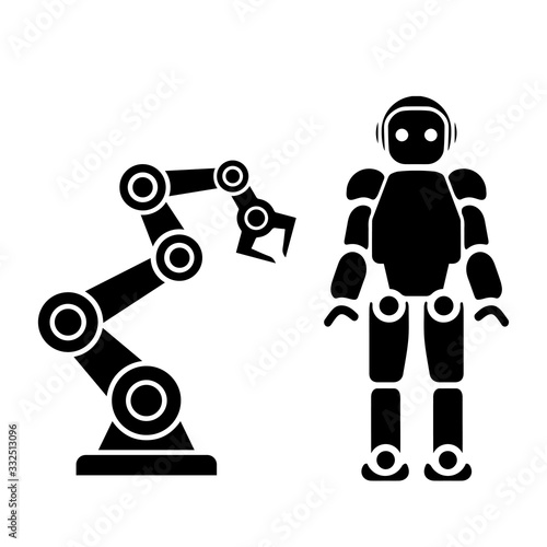 Industrial robotic arm linear icon . Robot hand. Contour symbol. Vector isolated outline drawing. full-length robot icon. Vector EPS 10