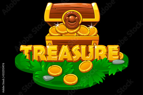 An open treasure chest on an isometric grass platform.