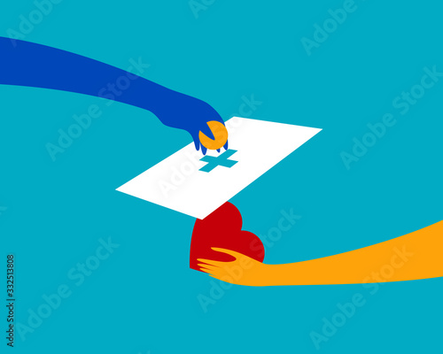 One hand gives money the other hand gets a heart