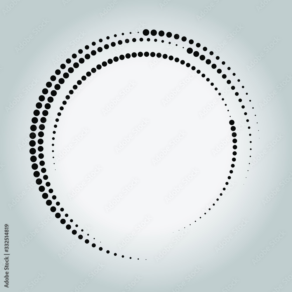 Black different halftone dots in circle form. Geometric art. Trendy design element for border frame, logo, tattoo, sign, symbol, web pages, prints, posters, template, pattern and abstract background Black different halftone dots in circle form. Geometric art. Trendy design element for border frame, logo, tattoo, sign, symbol, web pages, prints, posters, template, pattern and abstract background